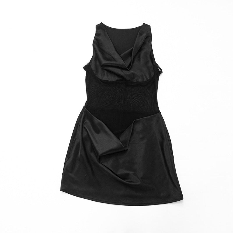 Satin Mini Dress with Mesh Design - Sandra