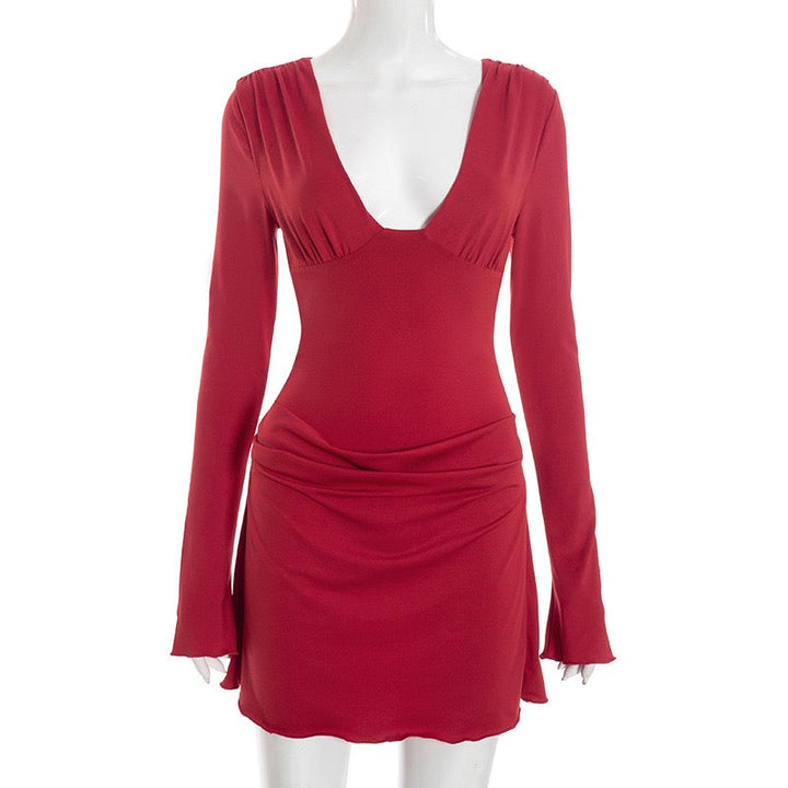 Mini Dress with Bodysuit and Pleats Design - Tahal