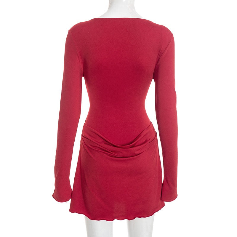 Mini Dress with Bodysuit and Pleats Design - Tahal