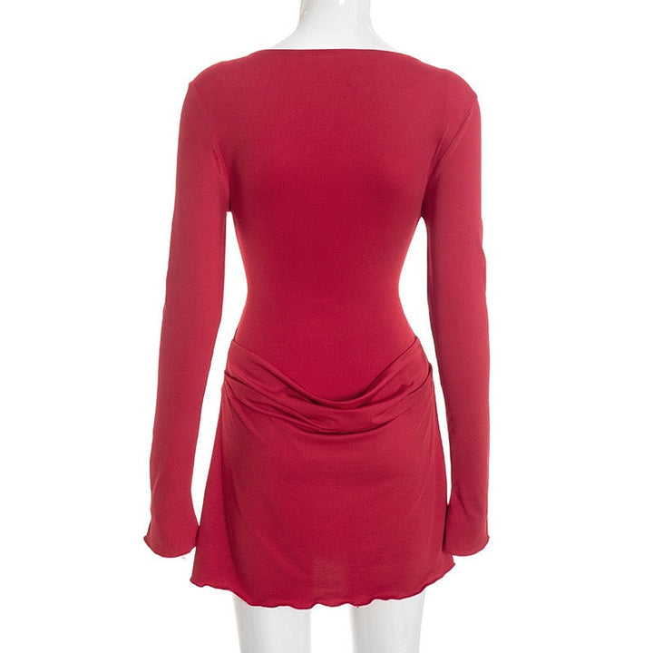 Mini Dress with Bodysuit and Pleats Design - Tahal