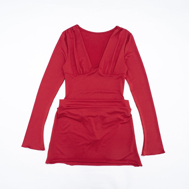 Mini Dress with Bodysuit and Pleats Design - Tahal