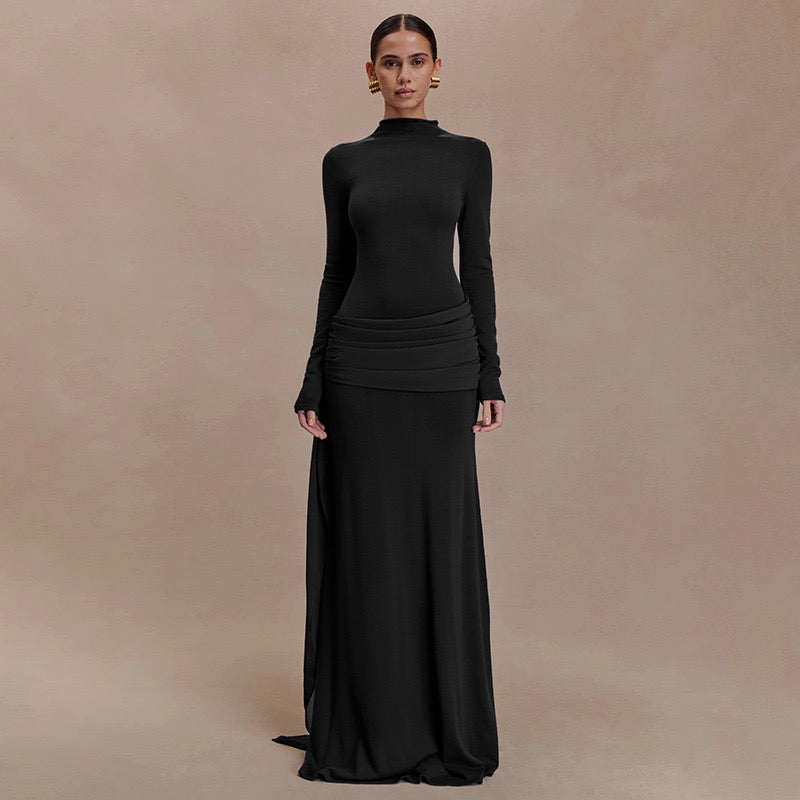 Maxi dress with ruching design and train - Hallel