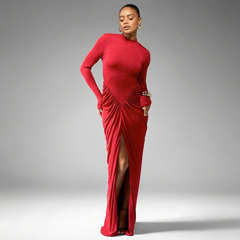 Maxi dress with ruching design and slit - Lola