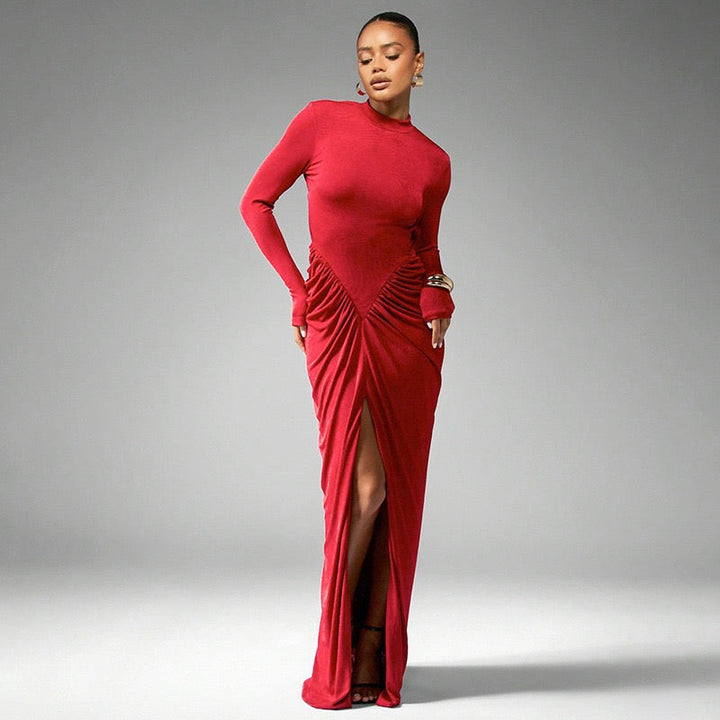 Maxi dress with ruching design and slit - Lola