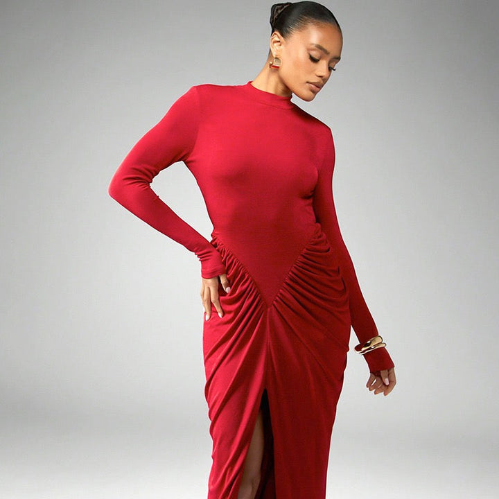 Maxi dress with ruching design and slit - Lola