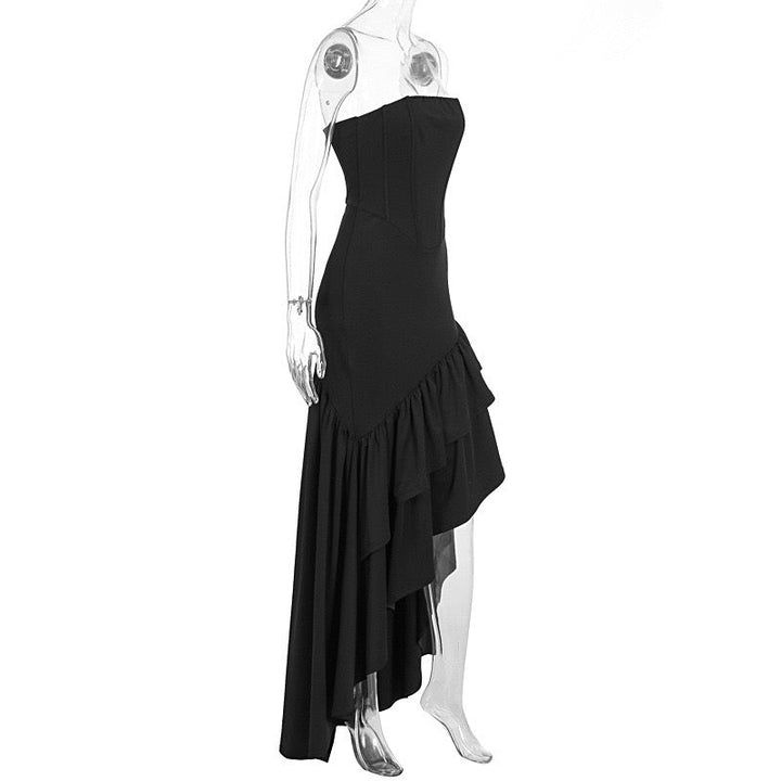 Strapless ruffled maxi dress with asymmetric tie at the back - Laverna