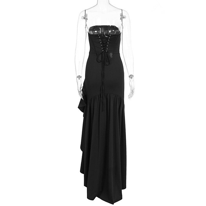 Strapless ruffled maxi dress with asymmetric tie at the back - Laverna