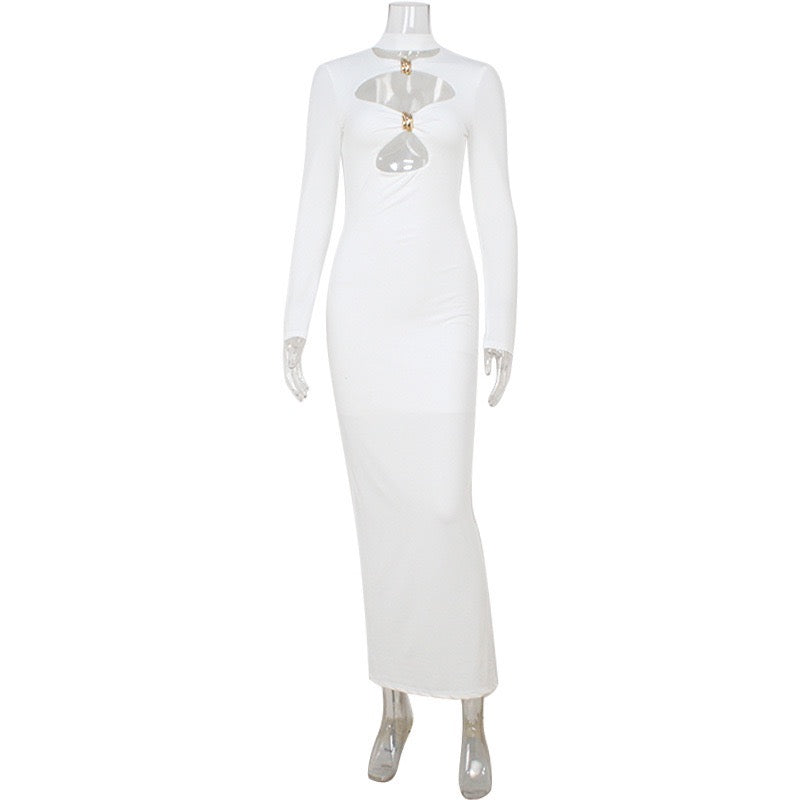 Maxi dress with cutouts and buckles, collar detail - VINNY