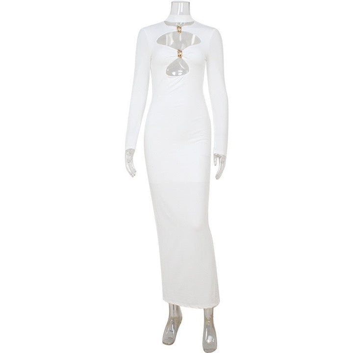 Maxi dress with cutouts and buckles, collar detail - VINNY