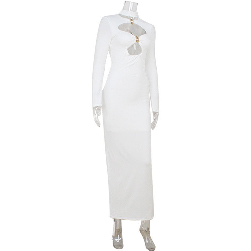 Maxi dress with cutouts and buckles, collar detail - VINNY