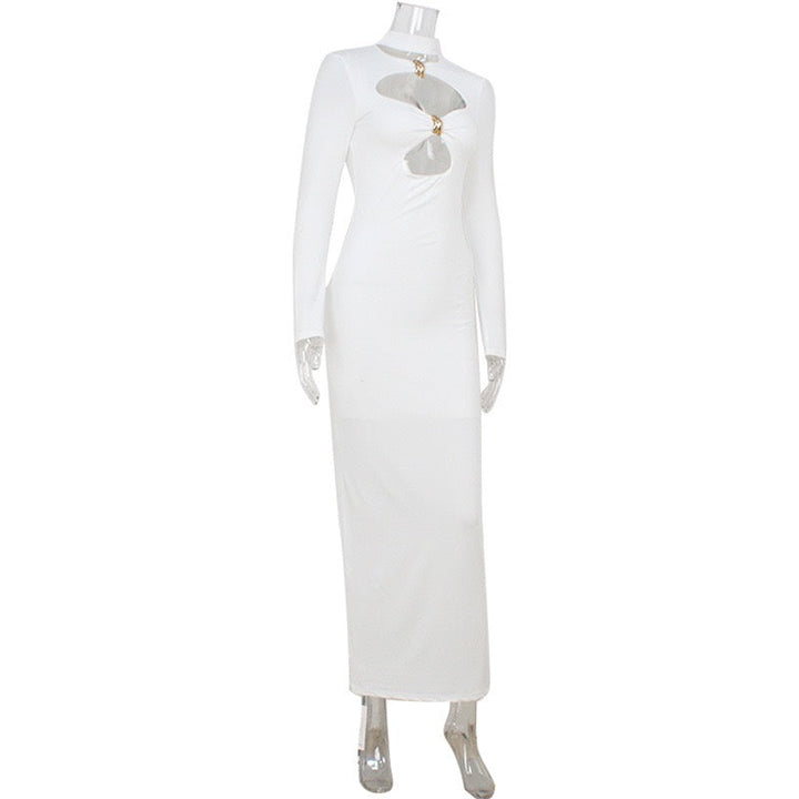 Maxi dress with cutouts and buckles, collar detail - VINNY