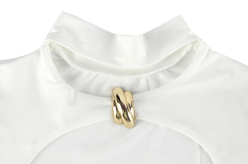 Maxi dress with cutouts and buckles, collar detail - VINNY