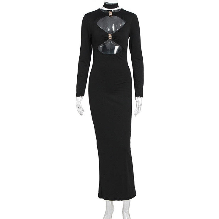 Maxi dress with cutouts and buckles, collar detail - VINNY