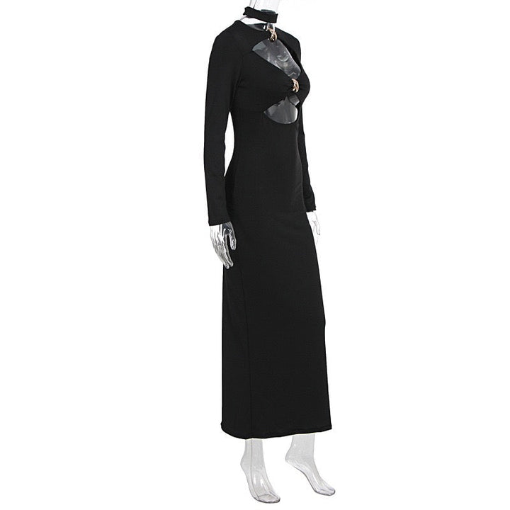 Maxi dress with cutouts and buckles, collar detail - VINNY