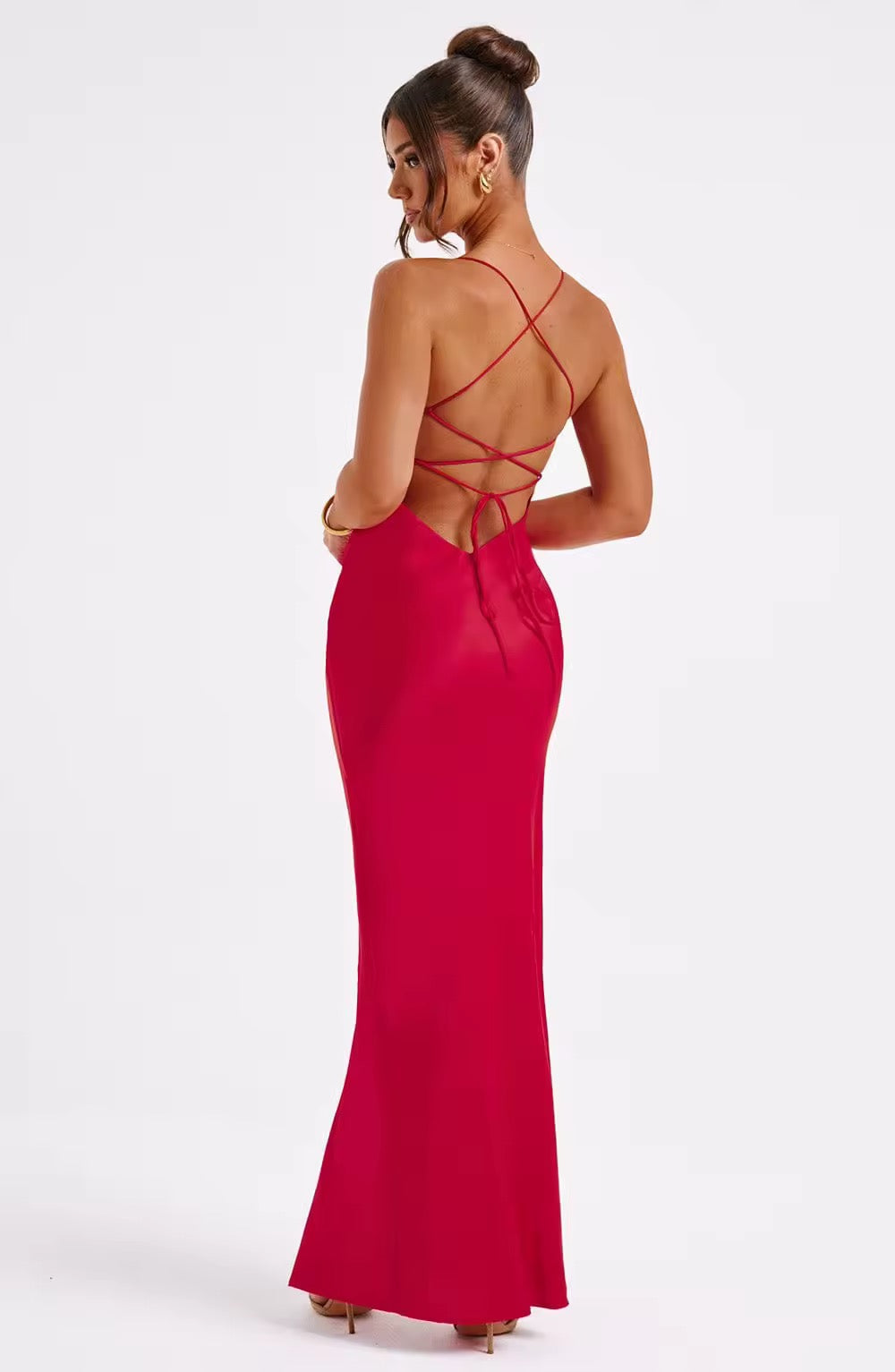 Satin Maxi Dress with Slit - Azul