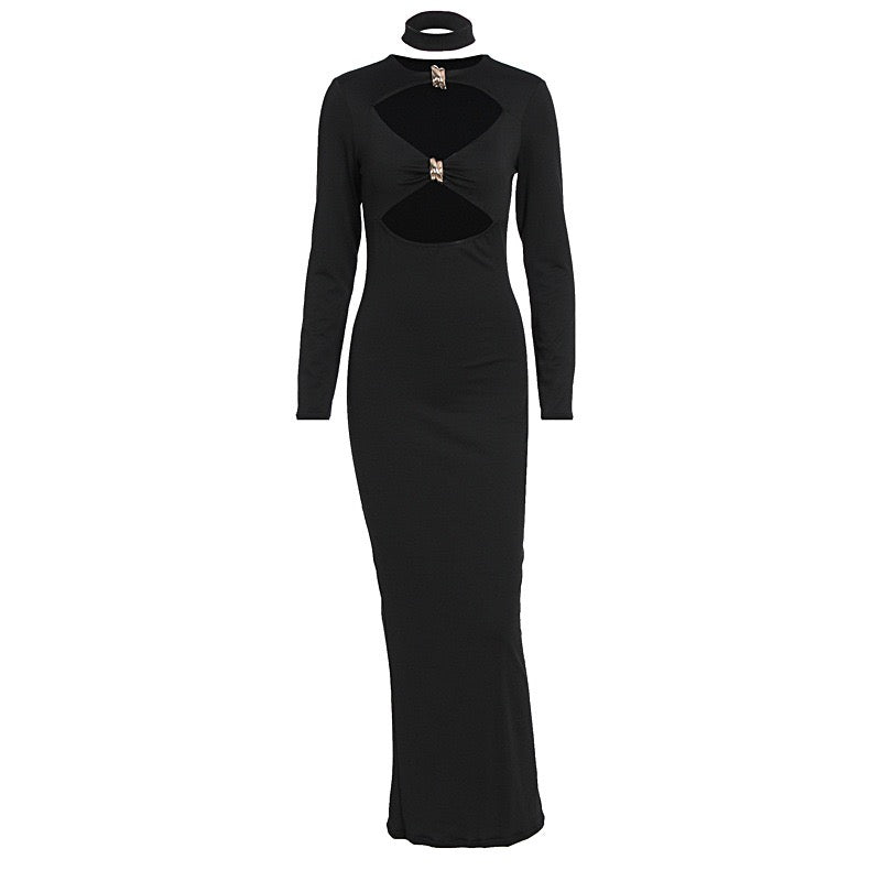Maxi dress with cutouts and buckles, collar detail - VINNY