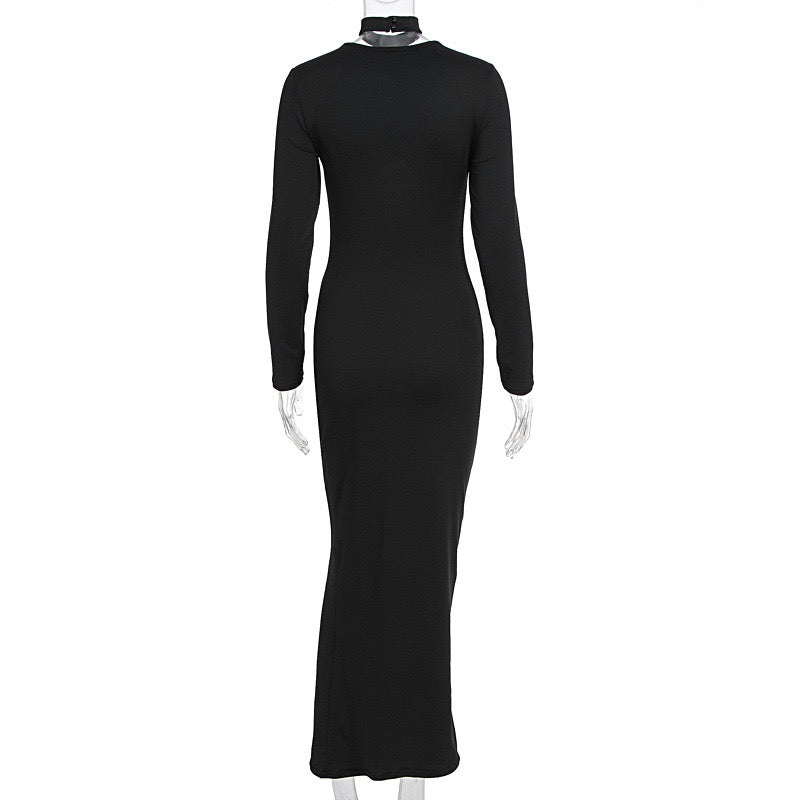 Maxi dress with cutouts and buckles, collar detail - VINNY