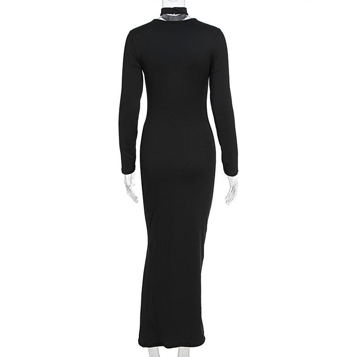 Maxi dress with cutouts and buckles, collar detail - VINNY