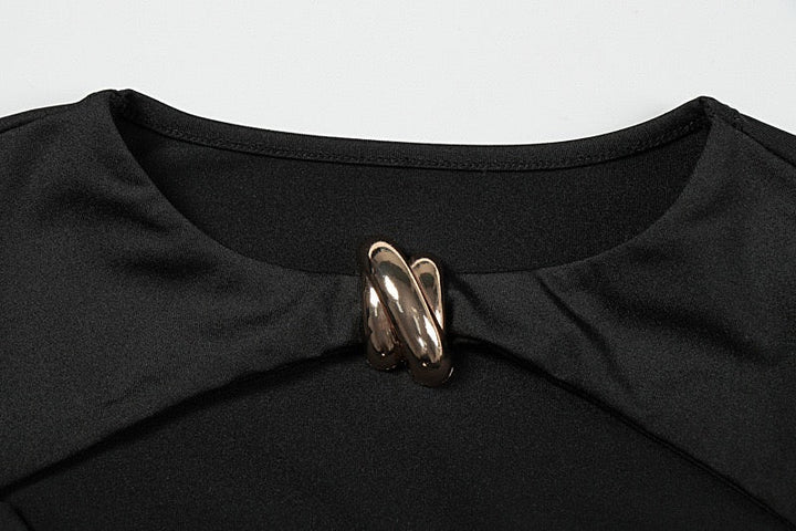 Maxi dress with cutouts and buckles, collar detail - VINNY