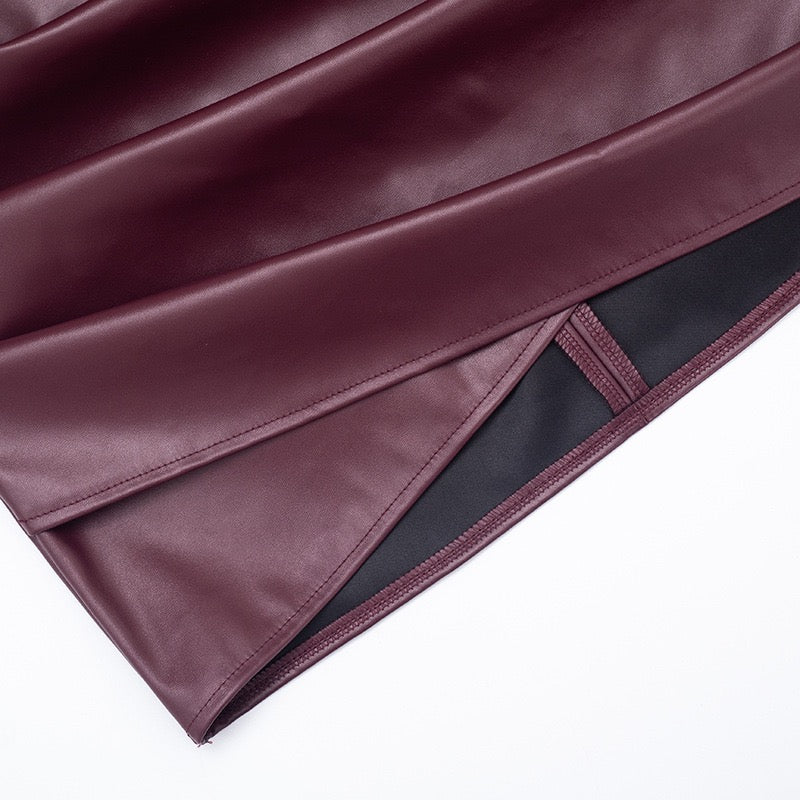 Mini strapless faux leather dress with asymmetric design and pleats - Vicky