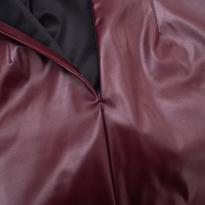 Mini strapless faux leather dress with asymmetric design and pleats - Vicky