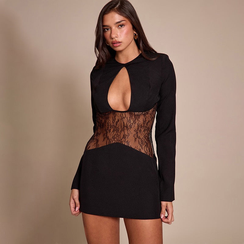 Mini dress with lace design and neckline - Ori