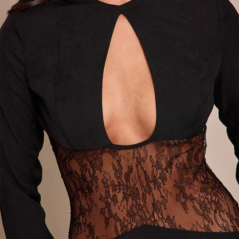 Mini dress with lace design and neckline - Ori