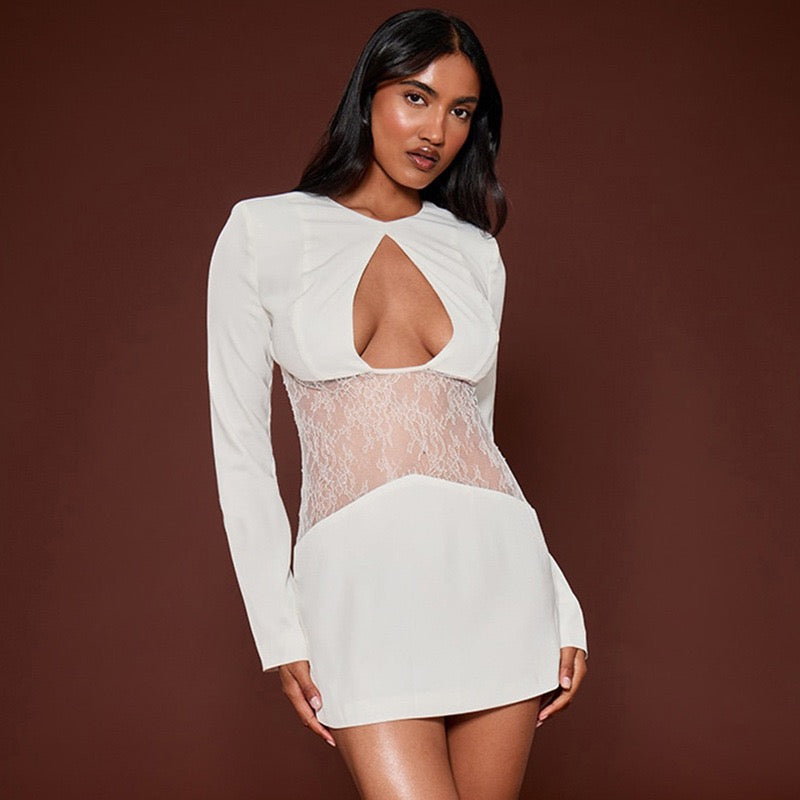 Mini dress with lace design and neckline - Ori