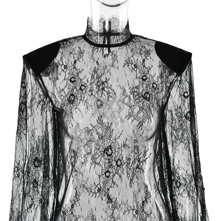 Sheer lace mini dress with turtleneck - ELLE