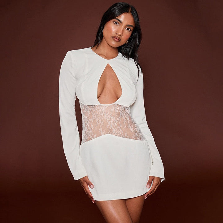 Mini dress with lace design and neckline - Ori