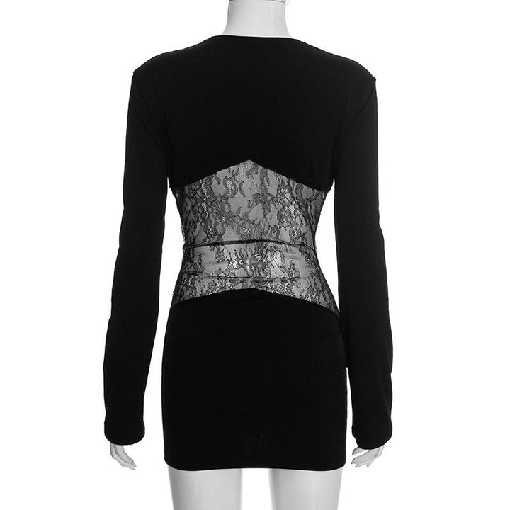 Mini dress with lace design and neckline - Ori