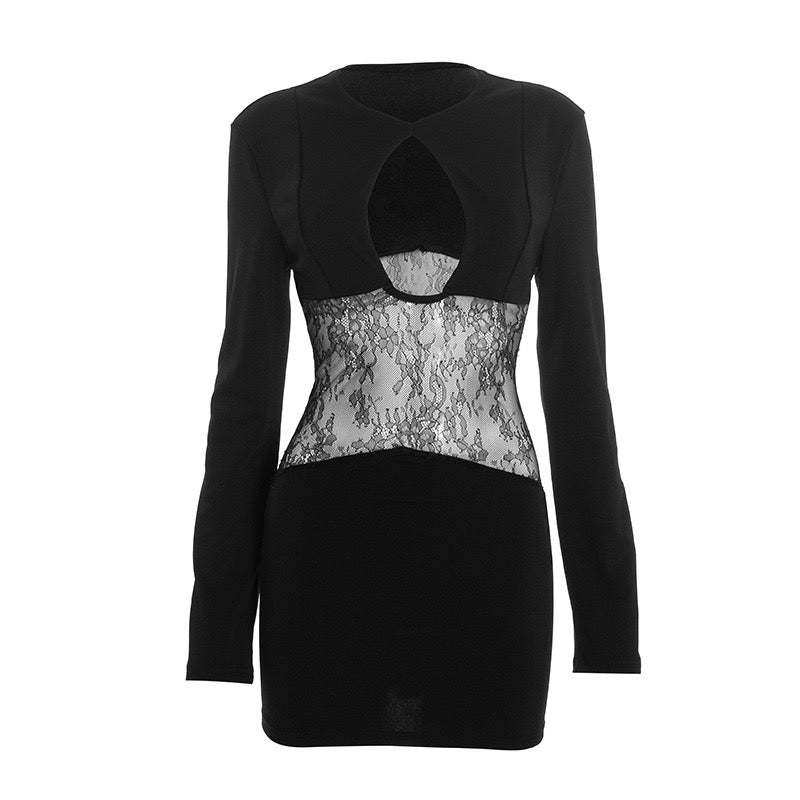 Mini dress with lace design and neckline - Ori