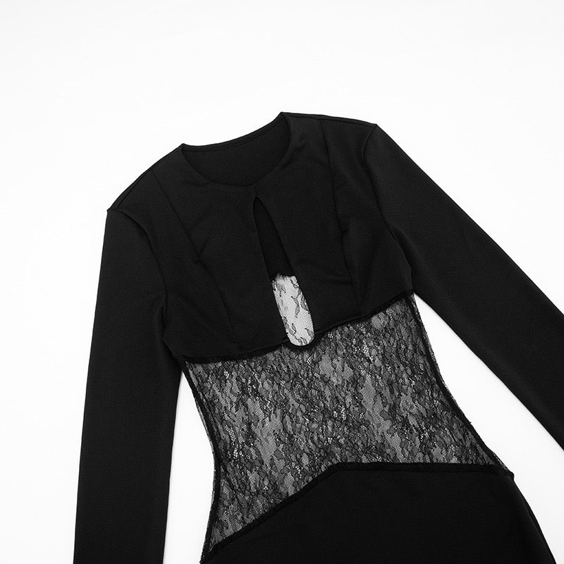 Mini dress with lace design and neckline - Ori