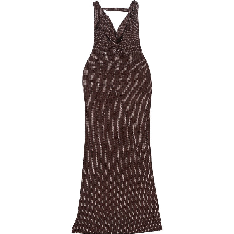 DIEM - Maxi dress with sparkling rhinestone design and open back