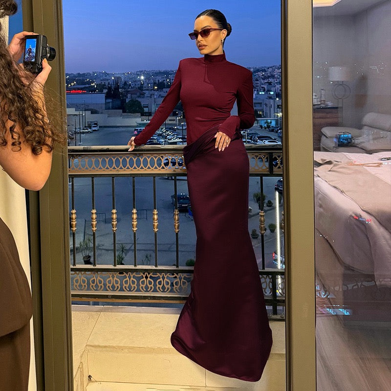 Maxi dress with satin turtleneck design - Shiraz