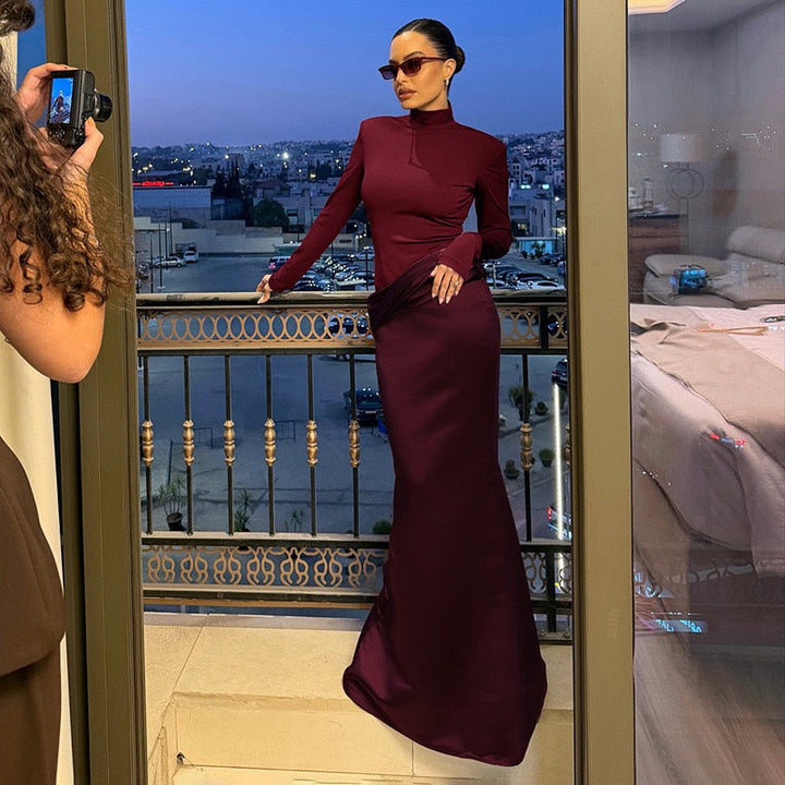 Maxi dress with satin turtleneck design - Shiraz