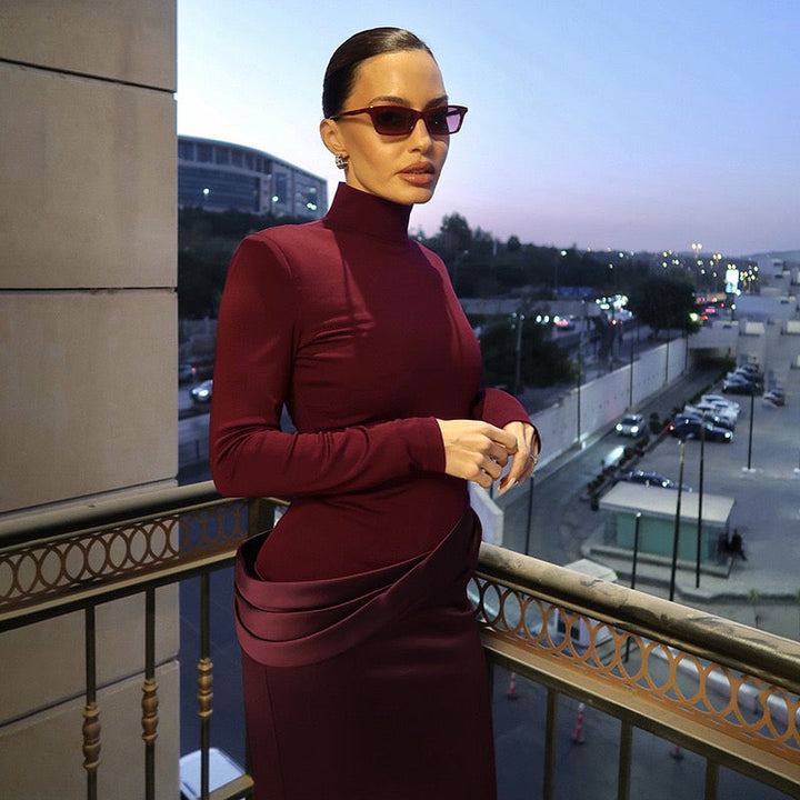 Maxi dress with satin turtleneck design - Shiraz