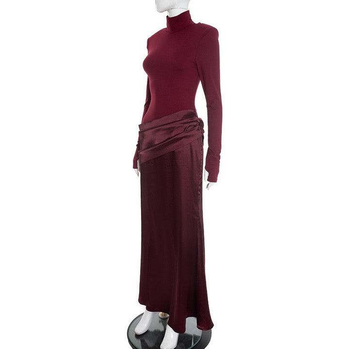 Maxi dress with satin turtleneck design - Shiraz