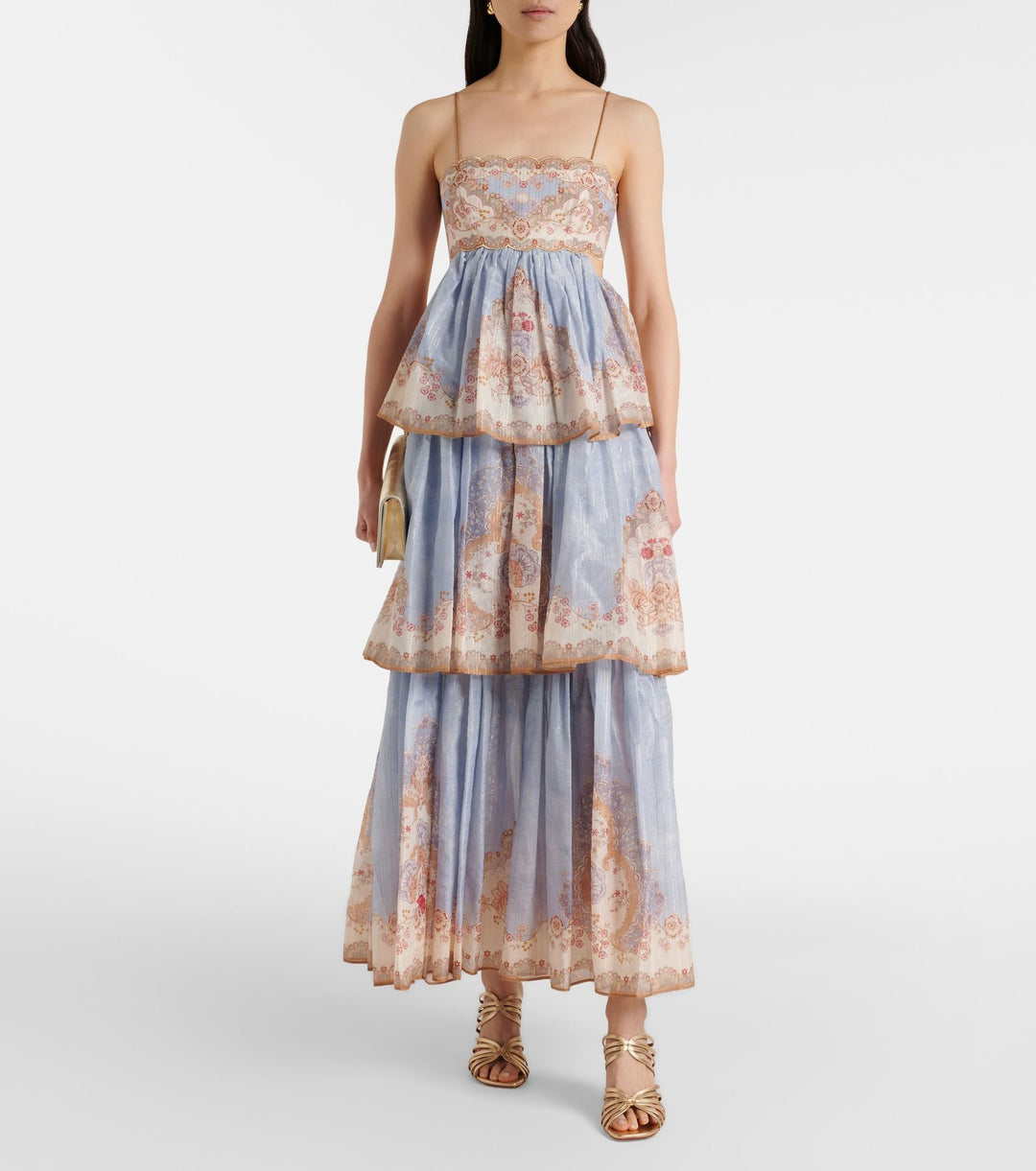 Roa - Layered ruffled chiffon maxi dress with a back tie for waist adjustment