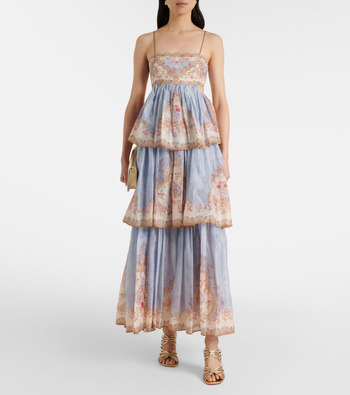Roa - Layered ruffled chiffon maxi dress with a back tie for waist adjustment