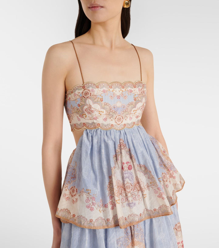 Roa - Layered ruffled chiffon maxi dress with a back tie for waist adjustment