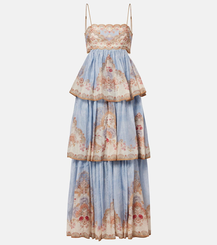 Roa - Layered ruffled chiffon maxi dress with a back tie for waist adjustment