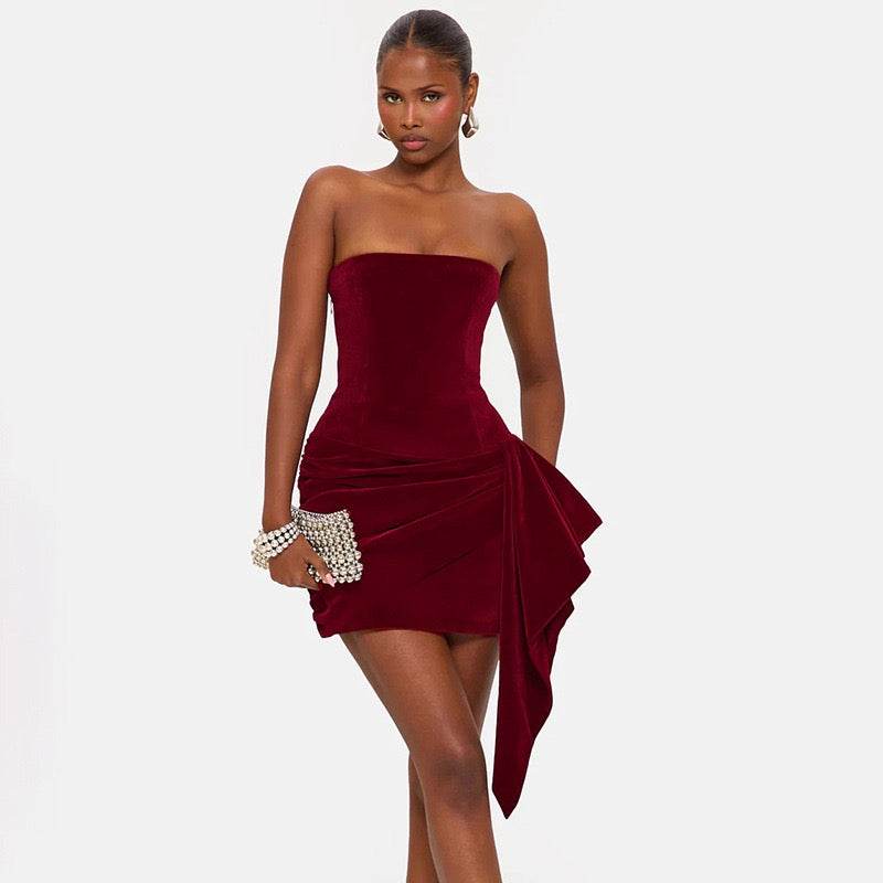 Mini strapless elegant velvet dress - Reiji