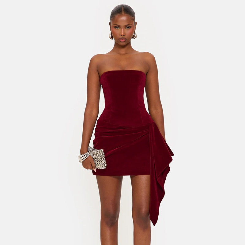 Mini strapless elegant velvet dress - Reiji