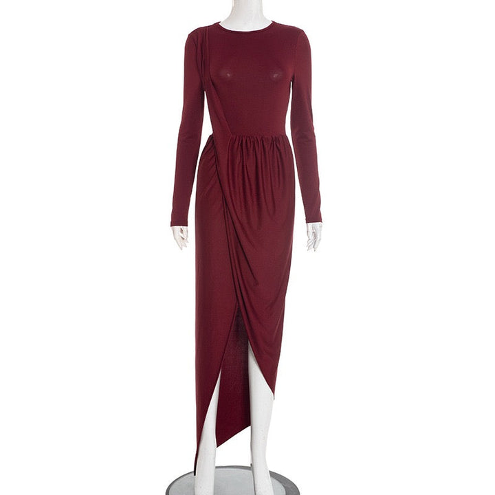 Maxi dress with ruching design and slit - Jacky