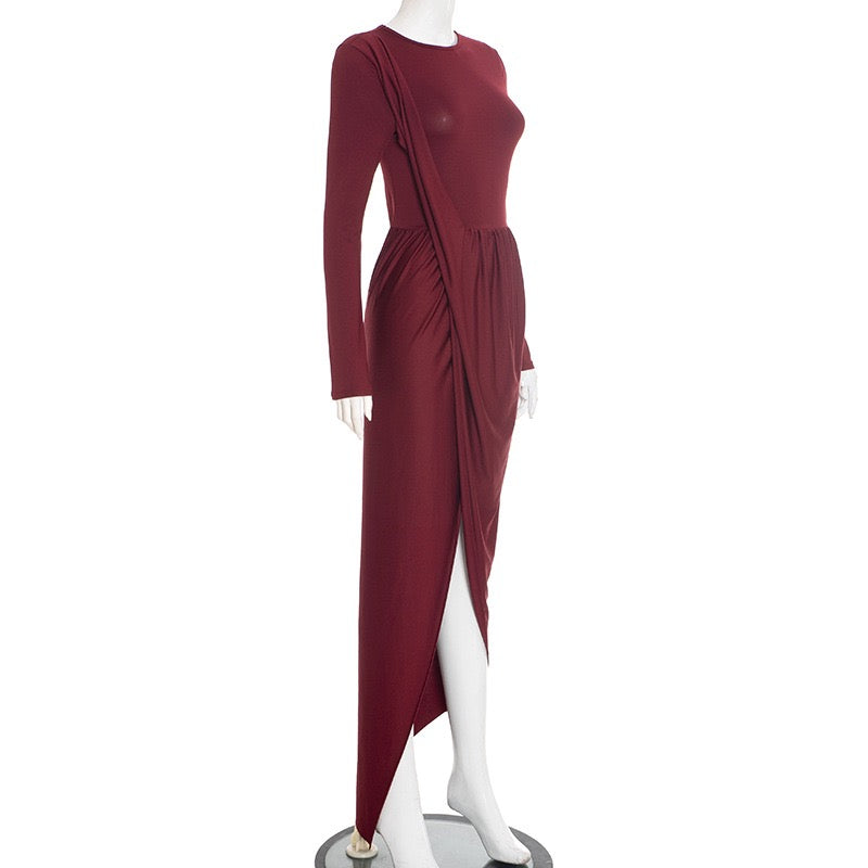 Maxi dress with ruching design and slit - Jacky