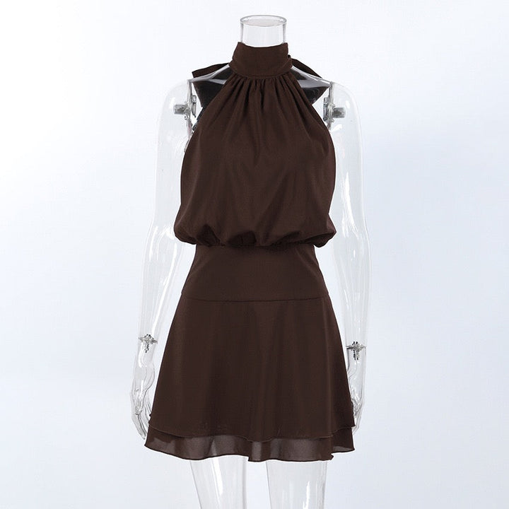 Gigi - Satin mini dress with a halter tie and chiffon embellishment