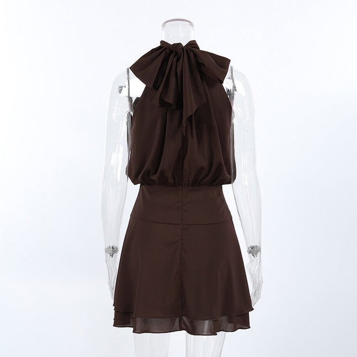 Gigi - Satin mini dress with a halter tie and chiffon embellishment