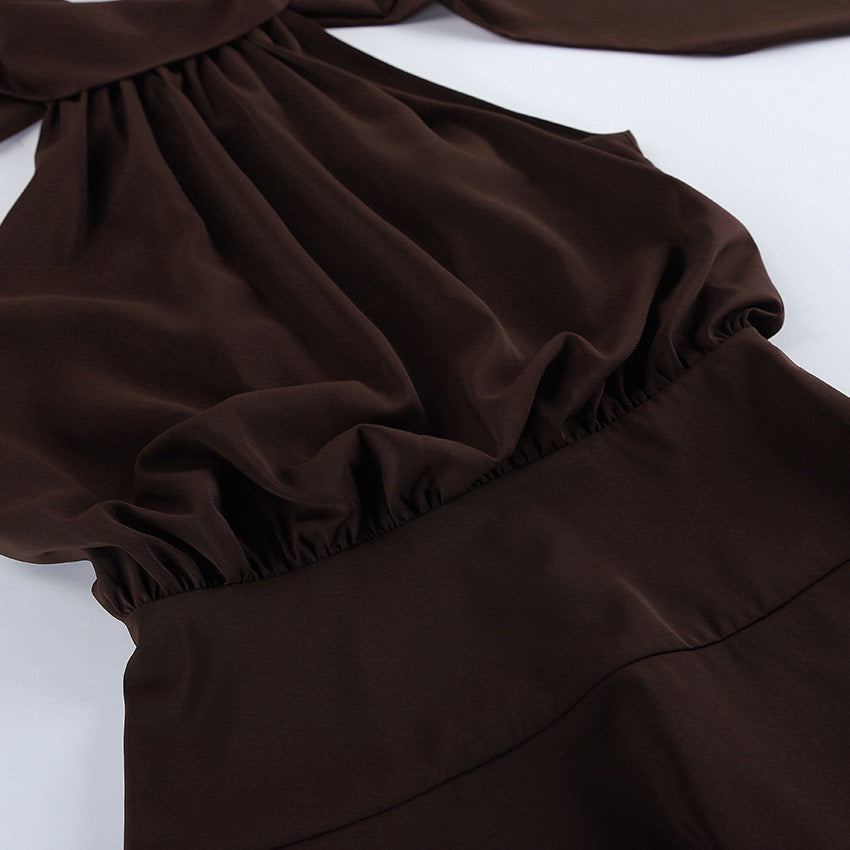 Gigi - Satin mini dress with a halter tie and chiffon embellishment