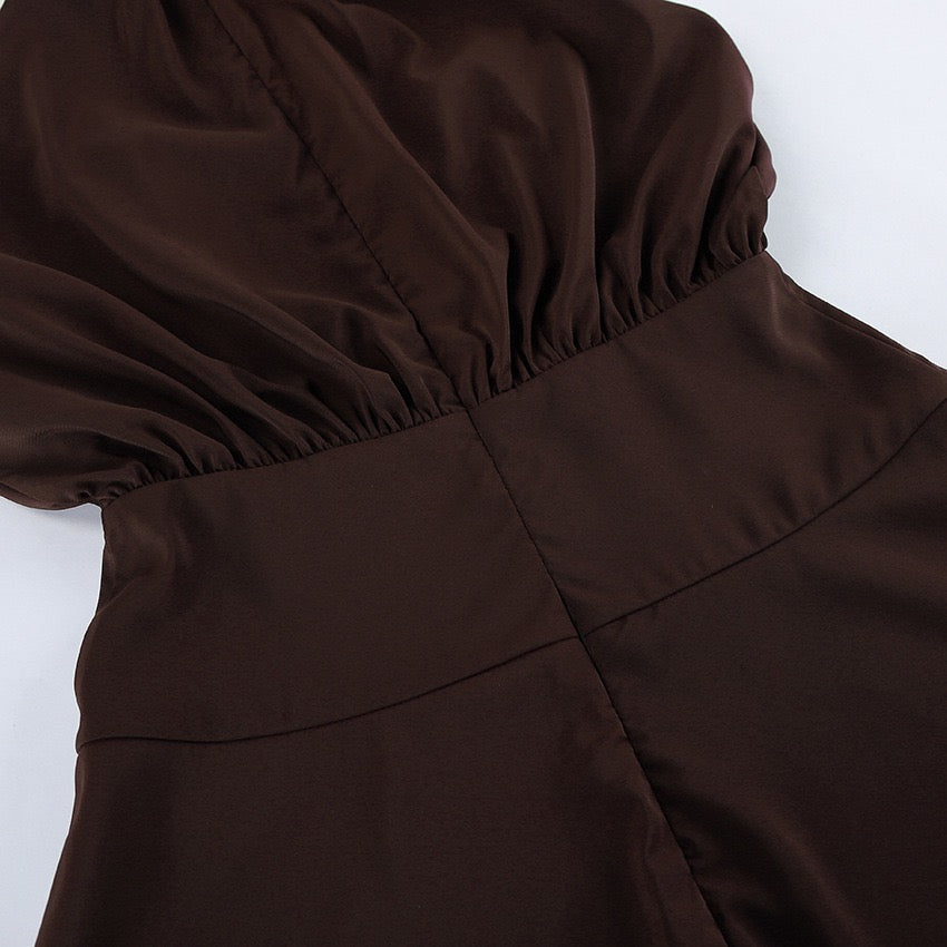 Gigi - Satin mini dress with a halter tie and chiffon embellishment